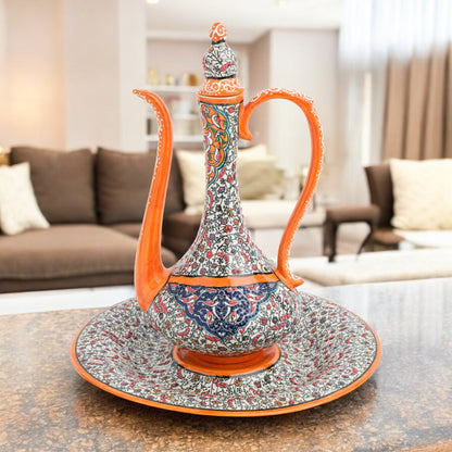 Handmade Ceramic Ewer, Ottoman Style Decorative Ewer Set, Decorative Pitcher