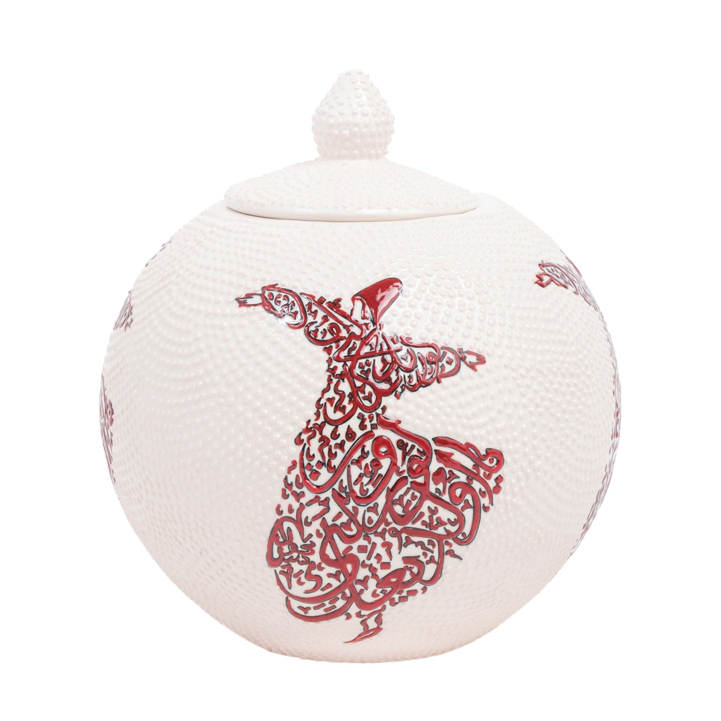Handmade Ceramic Jar, Red Whirling Dervish Decorative Jar with Lid, Ceramic Globe Jar