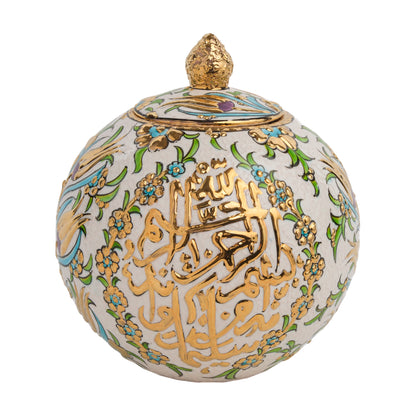 Handmade Ceramic Jar, Floral Script Decorative Jar with Lid, Ceramic Golden Globe Jar