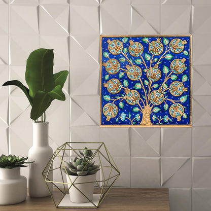 Handmade Ceramic Tile, Blue Pomegranate Tree Tile