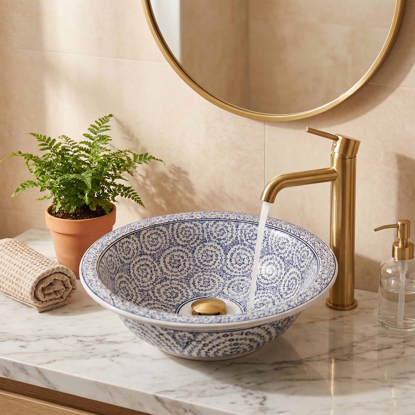 Whirling Dervish Spiral Ceramic Vessel Sink, Handpainted Bathroom Basin