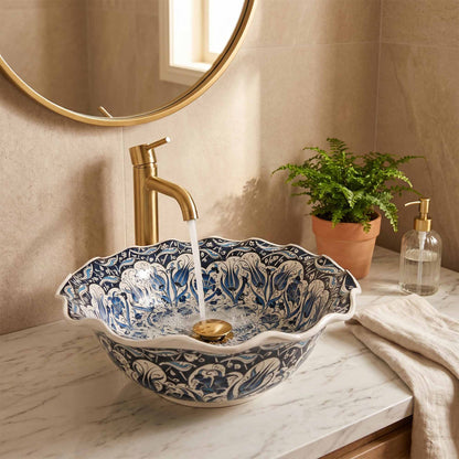 Sultan's Garden Ceramic Vessel Sink, Handpainted Bathroom Basin