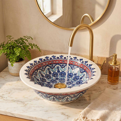 Imperial Blossom Ceramic Vessel Sink, Handpainted Bathroom Basin