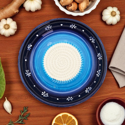 Garlic Grater Bowl, Daisy Blue Grater Plate, 7" Ceramic Garlic Grinder, Decorative Grater Bowl