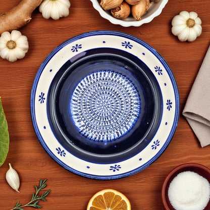 Garlic Grater Bowl, Daisy Navy Grater Plate, 7" Ceramic Garlic Grinder, Decorative Grater Bowl