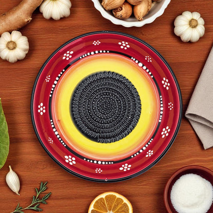Garlic Grater Bowl, Daisy Red Grater Plate, 7" Ceramic Garlic Grinder, Decorative Grater Bowl