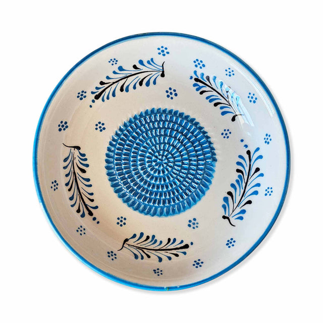 Garlic Grater Bowl, Blue Florals Design Grater Plate, 7" Ceramic Garlic Grinder Bowl