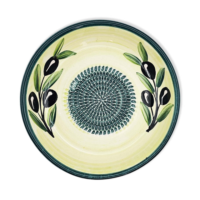 Garlic Grater Bowl, Sunny Olives Design Grater Plate, 7" Ceramic Garlic Grinder Bowl