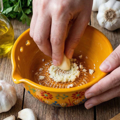 Herb Stripper Bowl & Garlic Grater  – Ceramic Ginder Bowl for Herbs, Ginger & Parmesan