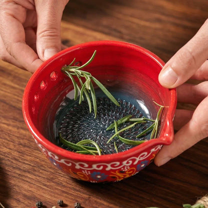 Herb Stripper Bowl & Garlic Grater  – Ceramic Ginder Bowl for Herbs, Ginger & Parmesan