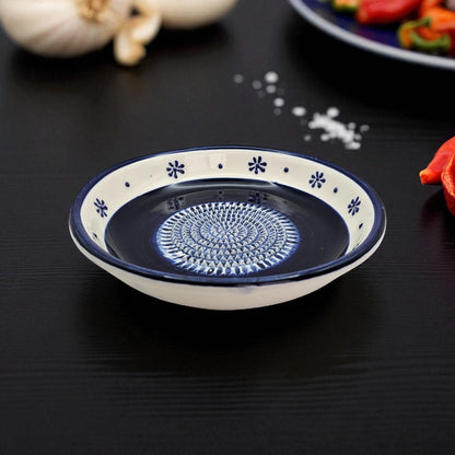 Garlic Grater Bowl, Daisy Navy Grater Plate, 7" Ceramic Garlic Grinder, Decorative Grater Bowl