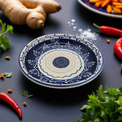 Garlic Grater Bowl, Sultan Blue Grater Plate, 7" Ceramic Garlic Grinder, Decorative Grater Bowl