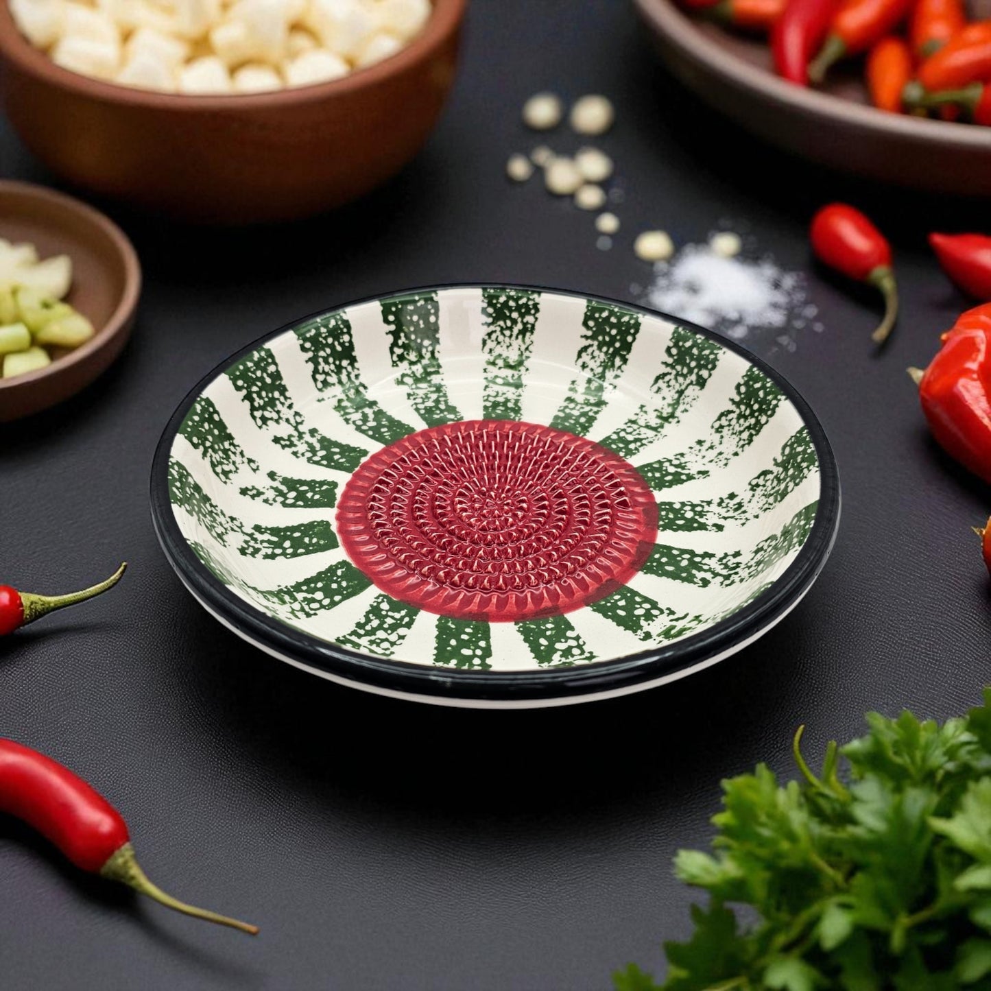 Garlic Grater Bowl, Watermelon Design Grater Plate, 7" Ceramic Garlic Grinder, Decorative Grater Bowl