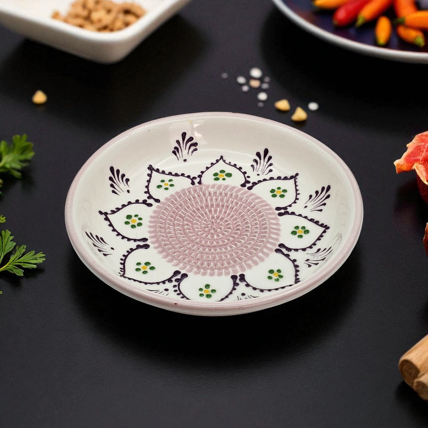 Garlic Grater Bowl, Purple Dream Grater Plate, 7" Ceramic Garlic Grinder, Decorative Grater Bowl
