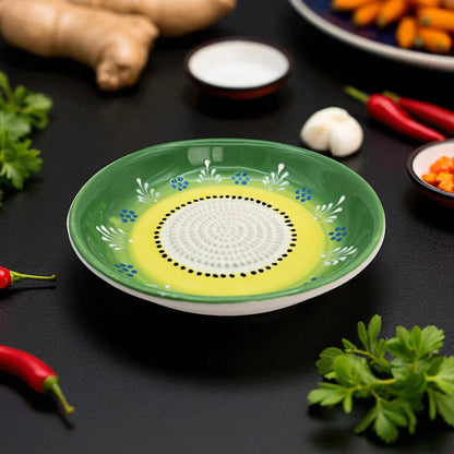 Garlic Grater Bowl, Lime Green Grater Plate, 7" Ceramic Garlic Grinder, Decorative Grater Bowl
