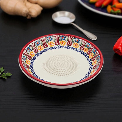 Garlic Grater Bowl, Sultan's Garden Grater Plate, 7" Ceramic Garlic Grinder, Decorative Grater Bowl