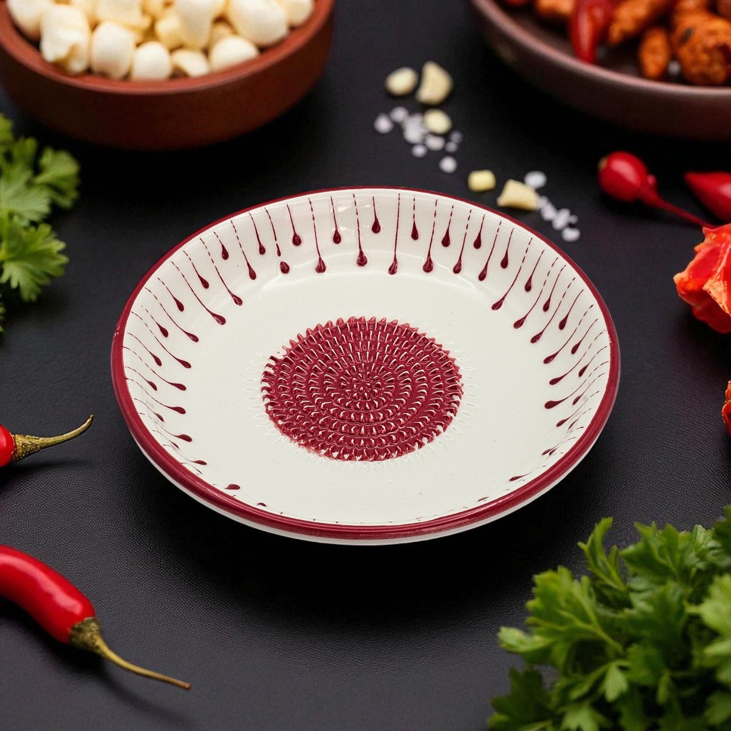 Garlic Grater Bowl, Red Drops Grater Plate, 7" Ceramic Garlic Grinder, Decorative Grater Bowl