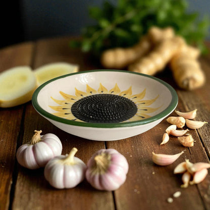 Garlic Grater Bowl, Sunflower Grater Plate, 7" Ceramic Garlic Grinder, Decorative Grater Bowl