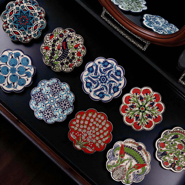 Turkish Ceramic Coasters – 4" Hand-Painted Daisy-Shaped Trivets