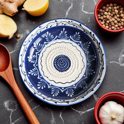 Garlic Grater Bowl, Sultan Blue Grater Plate, 7" Ceramic Garlic Grinder, Decorative Grater Bowl