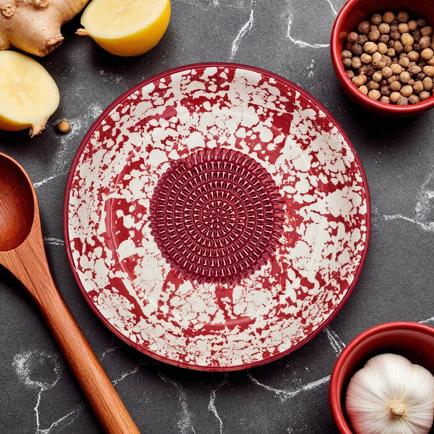 Garlic Grater Bowl, Red Sponge Grater Plate, 7" Ceramic Garlic Grinder, Decorative Grater Bowl