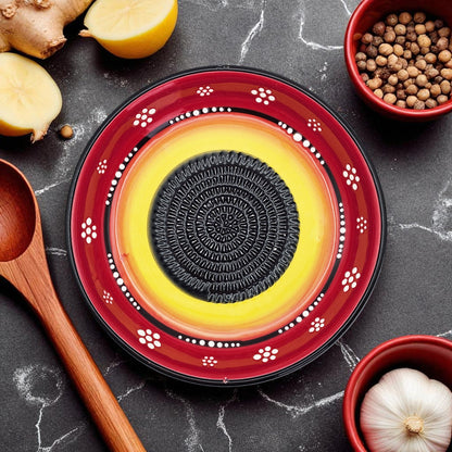 Garlic Grater Bowl, Daisy Red Grater Plate, 7" Ceramic Garlic Grinder, Decorative Grater Bowl