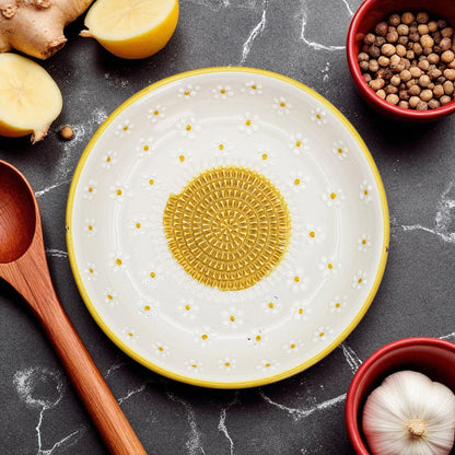 Garlic Grater Bowl, Daisy Garden Grater Plate, 7" Ceramic Garlic Grinder, Decorative Grater Bowl