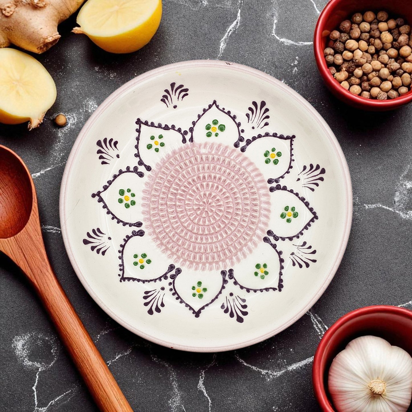 Garlic Grater Bowl, Purple Dream Grater Plate, 7" Ceramic Garlic Grinder, Decorative Grater Bowl