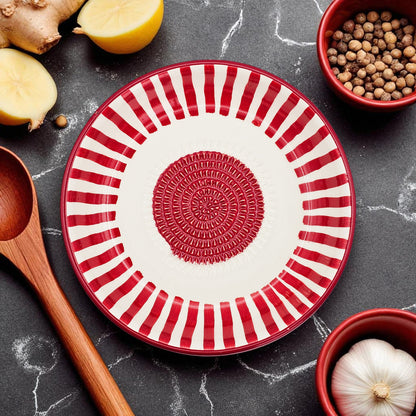 Garlic Grater Bowl, Red Strips Grater Plate, 7" Ceramic Garlic Grinder, Decorative Grater Bowl