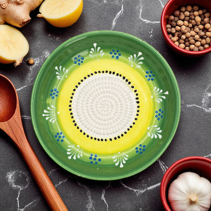 Garlic Grater Bowl, Lime Green Grater Plate, 7" Ceramic Garlic Grinder, Decorative Grater Bowl