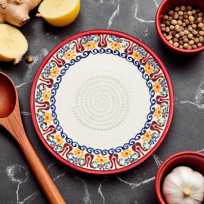 Garlic Grater Bowl, Sultan's Garden Grater Plate, 7" Ceramic Garlic Grinder, Decorative Grater Bowl