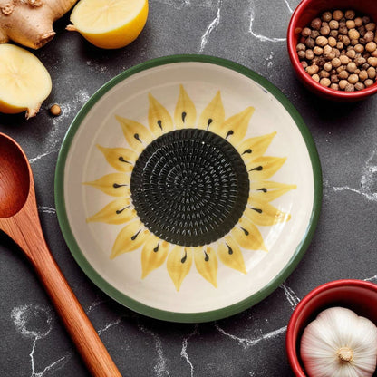 Garlic Grater Bowl, Sunflower Grater Plate, 7" Ceramic Garlic Grinder, Decorative Grater Bowl