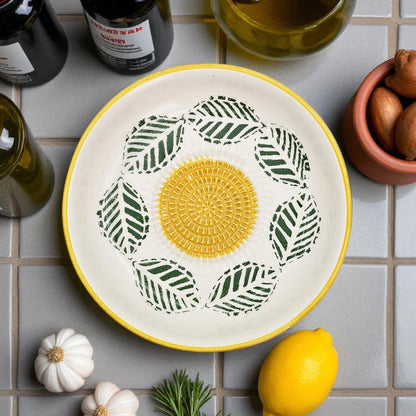 Garlic Grater Bowl, Tropical Yellow Plate, 7" Ceramic Garlic Grinder, Decorative Grater Bowl