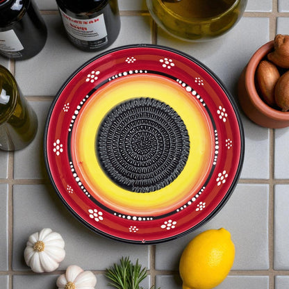 Garlic Grater Bowl, Daisy Red Grater Plate, 7" Ceramic Garlic Grinder, Decorative Grater Bowl