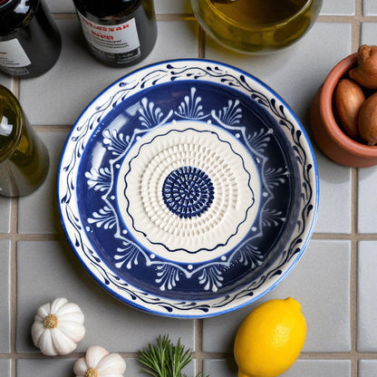 Garlic Grater Bowl, Sultan Blue Grater Plate, 7" Ceramic Garlic Grinder, Decorative Grater Bowl