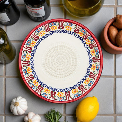 Garlic Grater Bowl, Sultan's Garden Grater Plate, 7" Ceramic Garlic Grinder, Decorative Grater Bowl