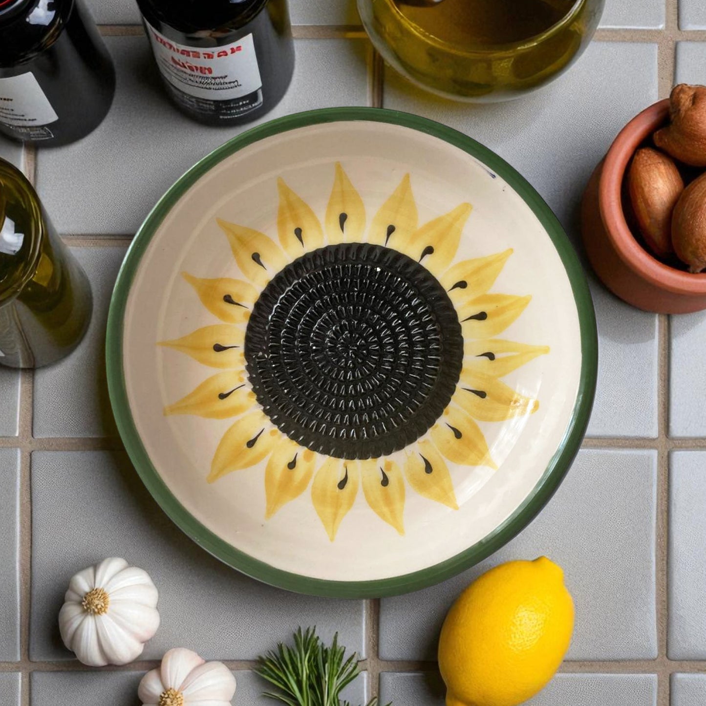 Garlic Grater Bowl, Sunflower Grater Plate, 7" Ceramic Garlic Grinder, Decorative Grater Bowl