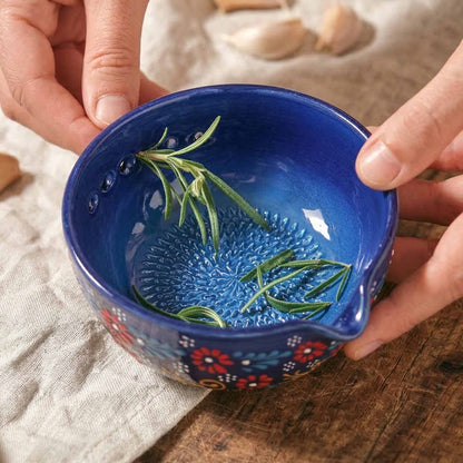 Herb Stripper Bowl & Garlic Grater  – Ceramic Ginder Bowl for Herbs, Ginger & Parmesan