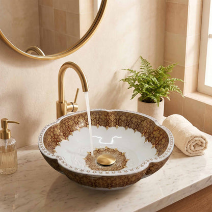Imperial Floral Ceramic Vessel Sink, Handpainted Bathroom Basin