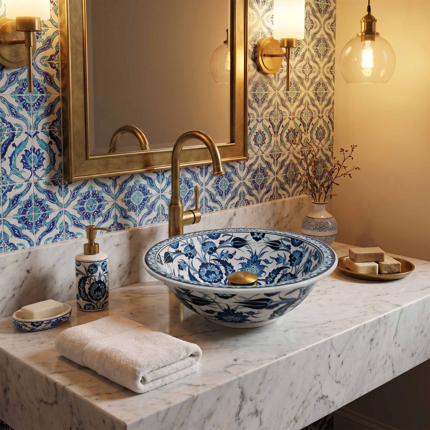 Iznik Heritage Ceramic Vessel Sink, Handpainted Bathroom Basin