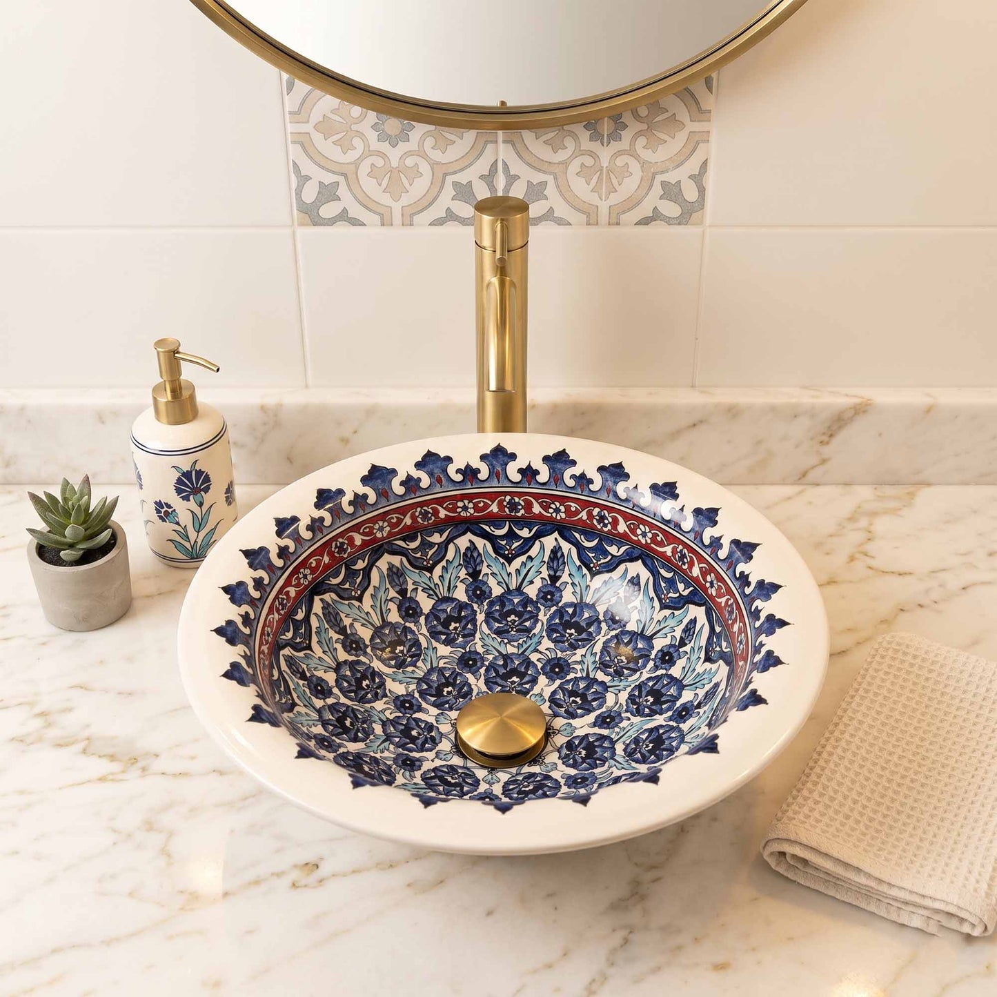Imperial Blossom Ceramic Vessel Sink, Handpainted Bathroom Basin