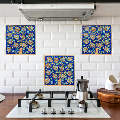 Handmade Ceramic Tile, Blue Pomegranate Tree Tile