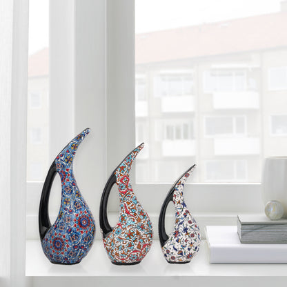 Handmade Ceramic Ewer, Ottoman Floral Decorative Ewer, Decorative Pitchers Set of 3