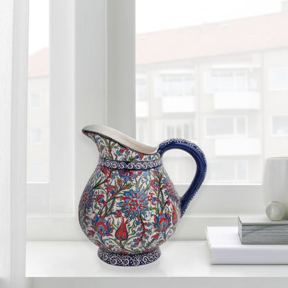Handmade Ceramic Pitcher, Traditional Floral Decorative Ewer, Decorative Pitcher