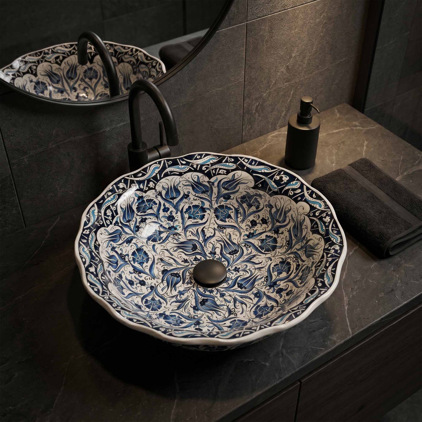 Sultan's Garden Ceramic Vessel Sink, Handpainted Bathroom Basin