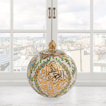 Handmade Ceramic Jar, Floral Script Decorative Jar with Lid, Ceramic Golden Globe Jar