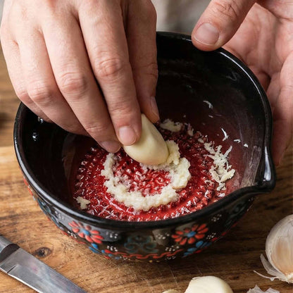 Herb Stripper Bowl & Garlic Grater  – Ceramic Ginder Bowl for Herbs, Ginger & Parmesan