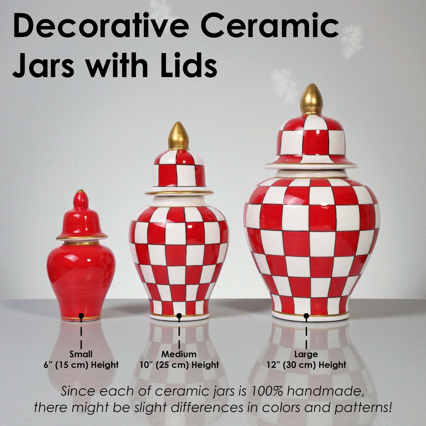 Handmade Ceramic Jar, Crimson Check Ceramic Jar with Lid