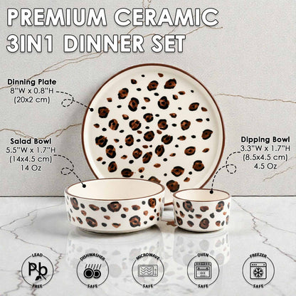 Premium ceramic 3-in-1 dinner set with coffee seeds print design on a marble surface