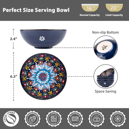 Ceramic Serving Bowls, Navy Color Ceramic Bowl, 20 oz Cereal Bowl, Colorful Ceramic Cereal Bowl Set of 2